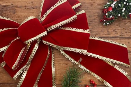 Fiocco di velluto natalizio fantasia - Fiocco di velluto natalizio a 10 anelli